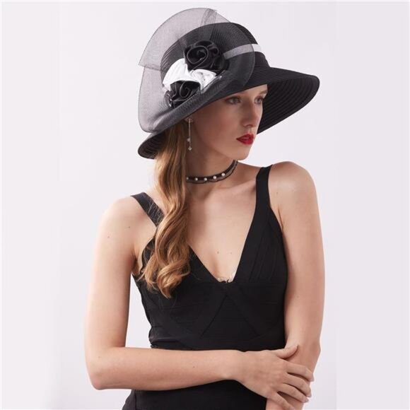 Kentucky Derby Hats - Organza Hat Fascinator Hat Black White main image 5